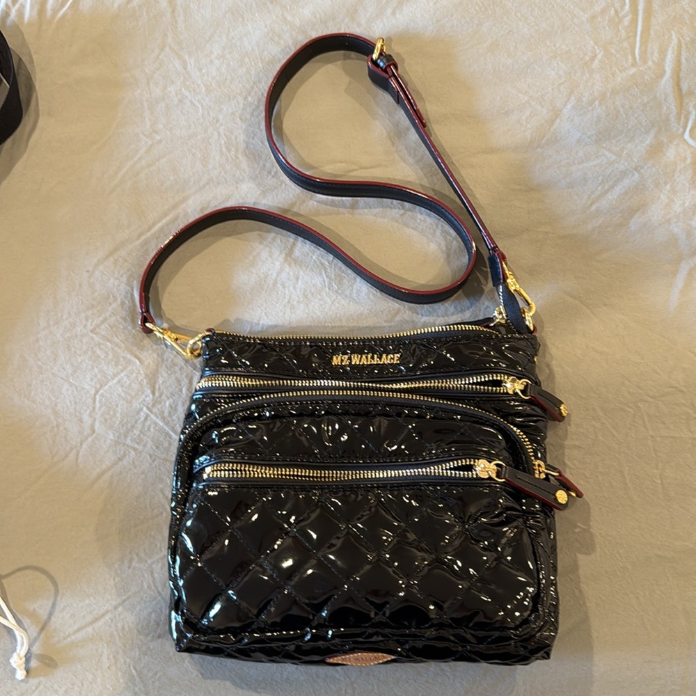 MZ Wallace Black Lacquer Downtown Crossbody Bag